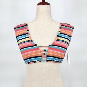 Splendid Women Juicy Fruit Striped Cap Sleeves Summer Swim Bralette Top Size M